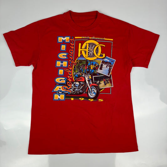 1995 Michigan Bikers Tee, Double-Sided, Red, M